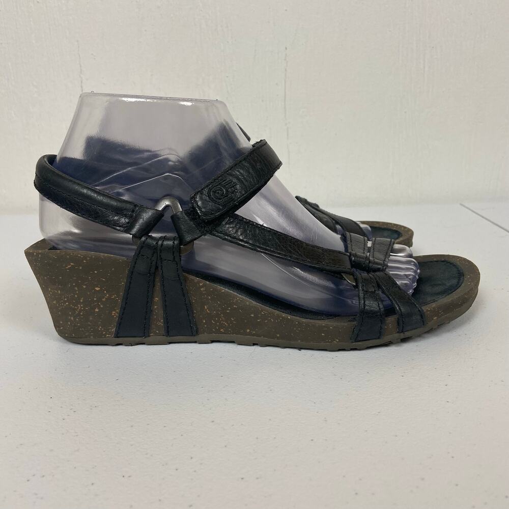 Teva Ventura Cork Wedge Sandals Women’s Strappy Black Leather 4253 Size 8.5